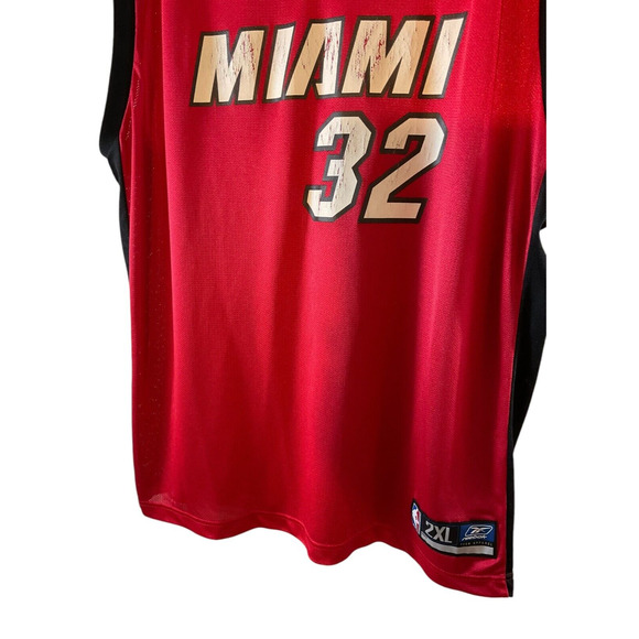 Reebok Miami Heat Mens 2XL Shaquille O'Neal 32 Red Jersey NBA Black Team Apparel - Picture 12 of 12